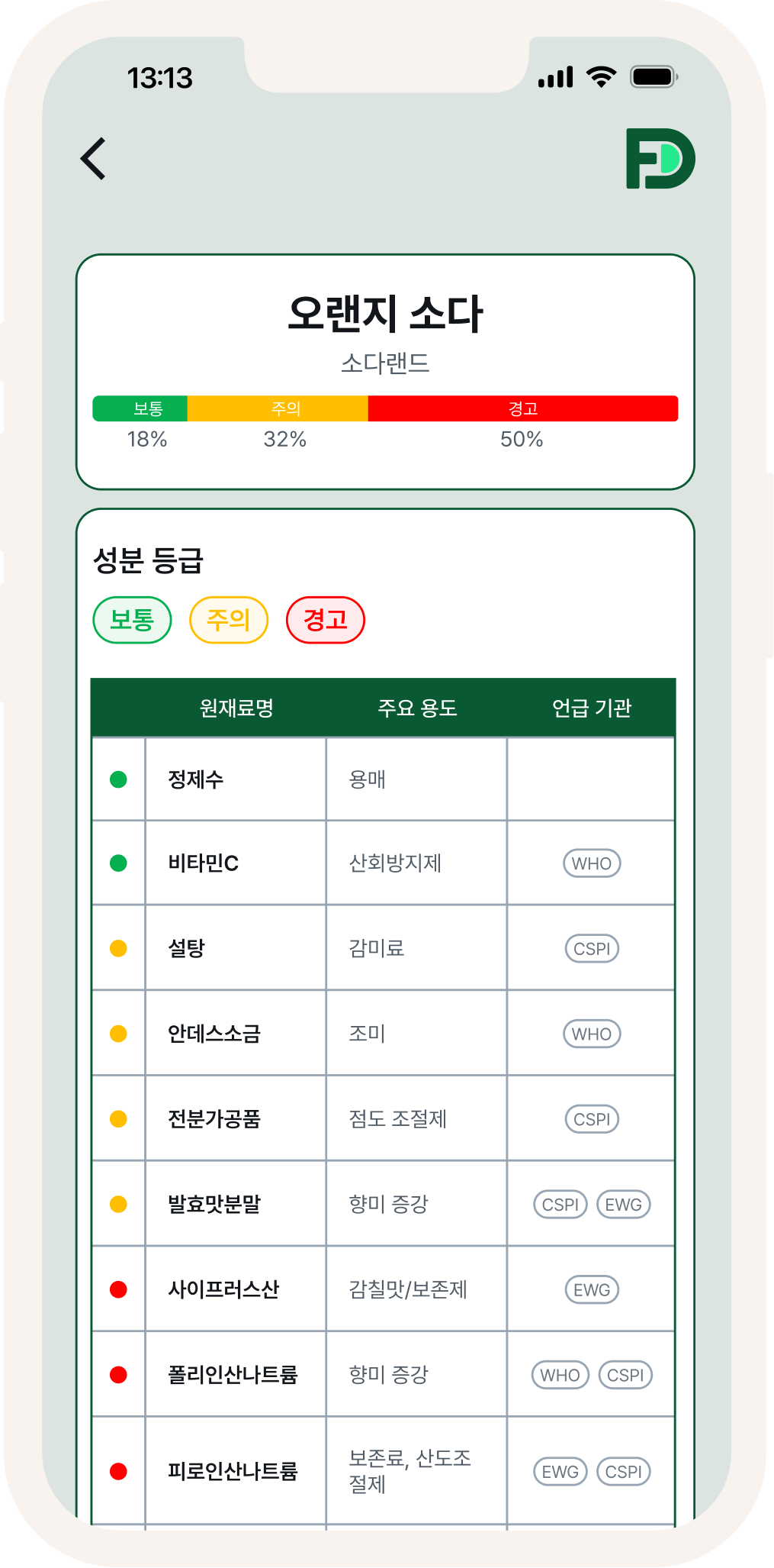 푸드스캐너 앱 화면 2